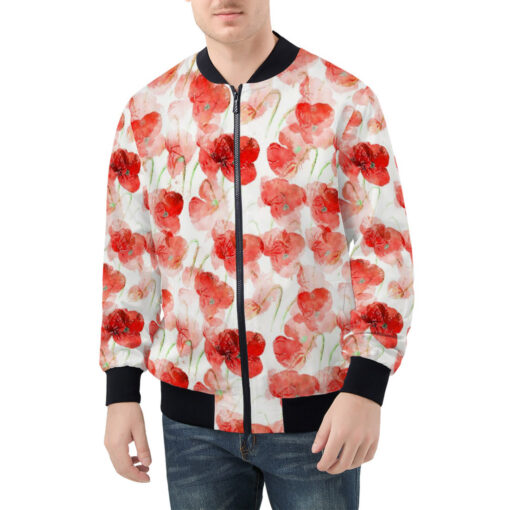 Red Poppies Flowers Men's Bomber Jacket - Image 3