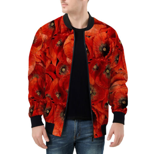 Red Poppies Flowers Men's Bomber Jacket