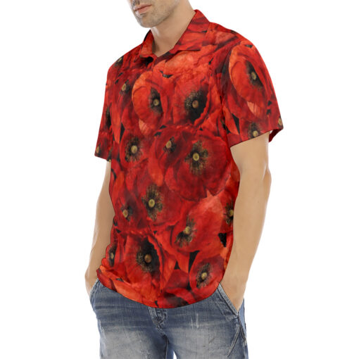 Red Poppies Flowers Velvet Polo Shirt