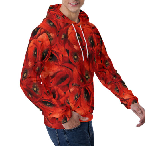 Red Poppies Flowers Men's Hoodie - Image 3