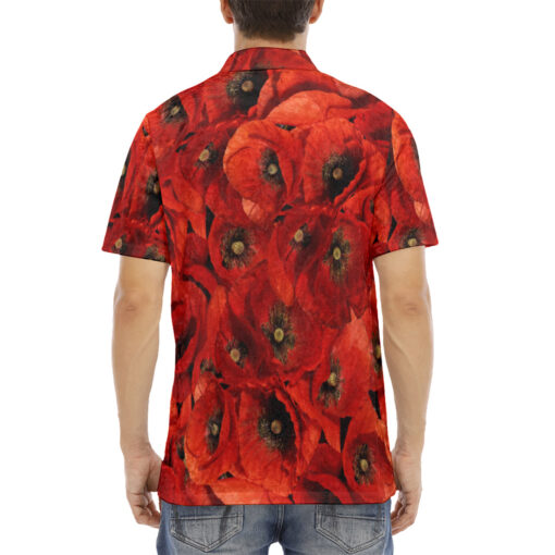 Red Poppies Flowers Velvet Polo Shirt - Image 4