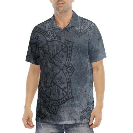 Vintage Ornament Grunge Scratch Velvet Polo Shirt - Image 2