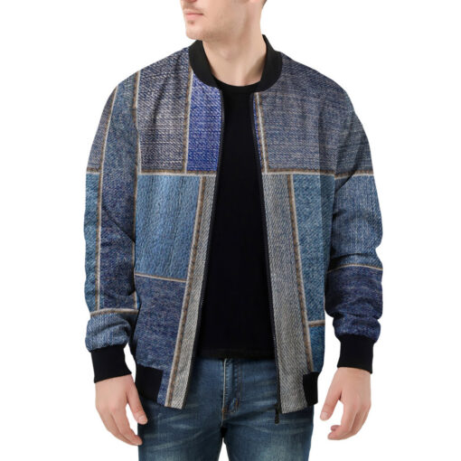 Denim Patchwork Men's Bomber Jacket