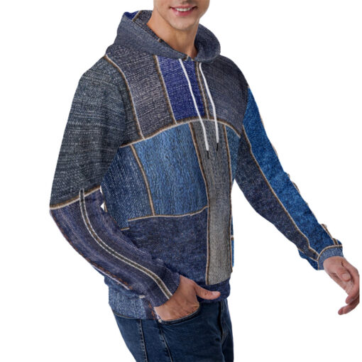 Denim Patchwork Men's Hoodie - Image 3