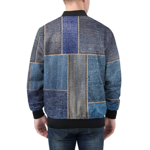 Denim Patchwork Men's Bomber Jacket - Image 2