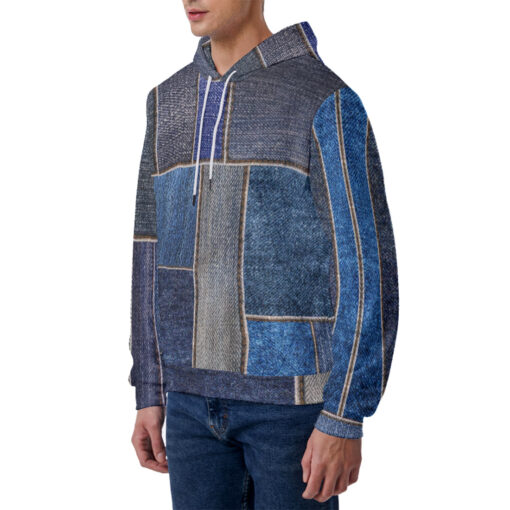 Denim Patchwork Men's Hoodie - Image 2