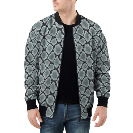 Blue Snake Ornament Patchwork Men's Bomber Jacket