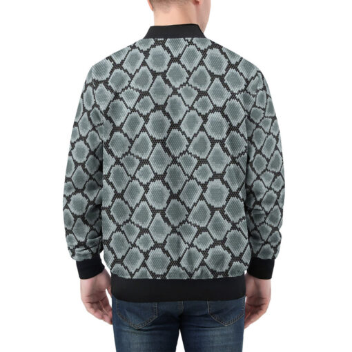 Blue Snake Ornament Patchwork Men's Bomber Jacket - Image 2