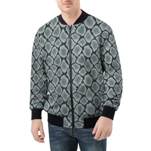 Blue Snake Ornament Patchwork Men's Bomber Jacket - Image 3