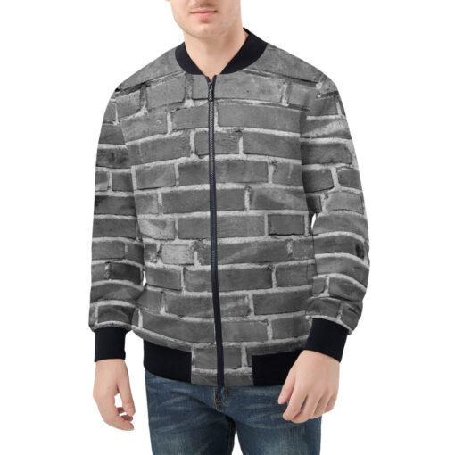 Gray Bricks Wall Men's Bomber Jacket - Image 3