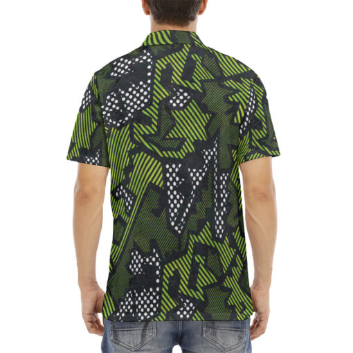 Green Geometric Velvet Polo Shirt - Image 4