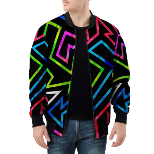 Neon Geometric Grunge Men's Bomber Jacket