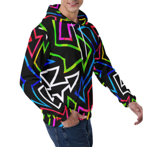 Neon Geometric Grunge Effect Men's Hoodie - Image 3