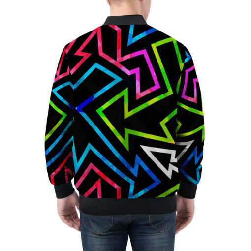 Neon Geometric Grunge Men's Bomber Jacket - Image 2