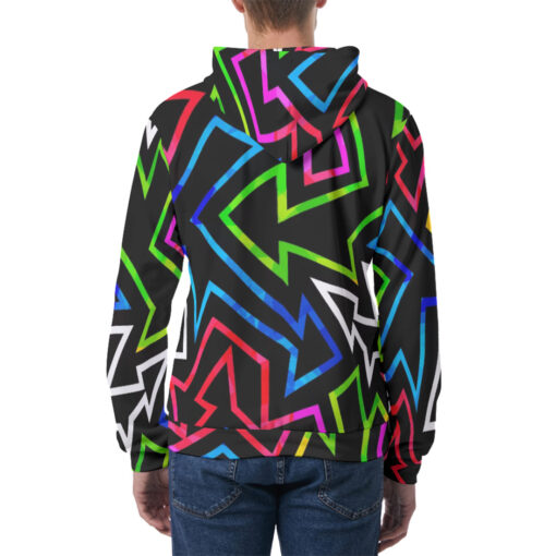 Neon Geometric Grunge Effect Men's Hoodie - Image 4