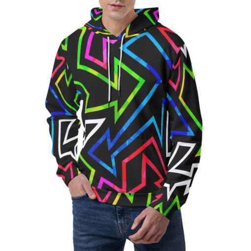 Neon Geometric Grunge Effect Men's Hoodie