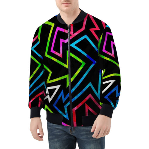 Neon Geometric Grunge Men's Bomber Jacket - Image 3