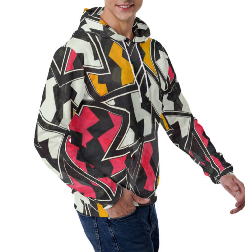 Abstract Zigzag Geometric Men's Hoodie - Image 3