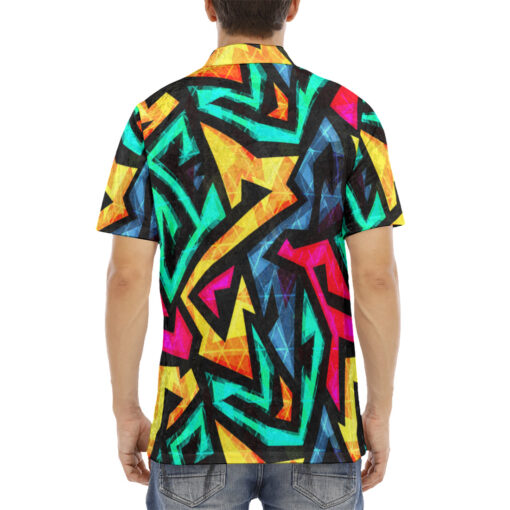 Bright Geometric Velvet Polo Shirt - Image 4