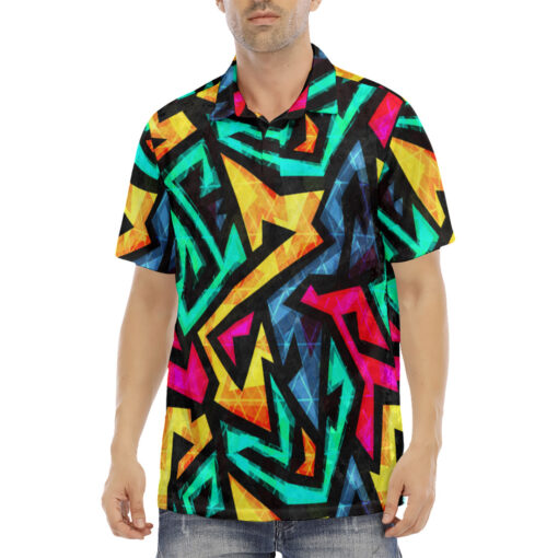 Bright Geometric Velvet Polo Shirt - Image 2