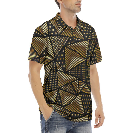 Gold Grunge Triangle Velvet Polo Shirt - Image 3