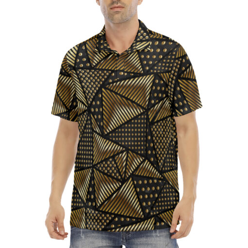 Gold Grunge Triangle Velvet Polo Shirt - Image 2