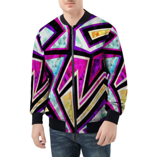 Diamond Geometric Men's Bomber Jacket - Image 3