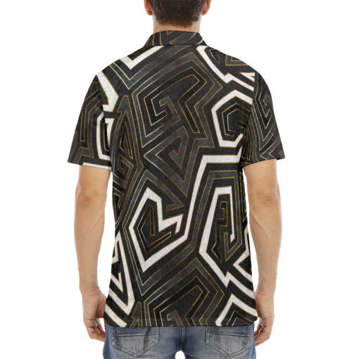 Retro Geometric Gold Frame Velvet Polo Shirt - Image 4