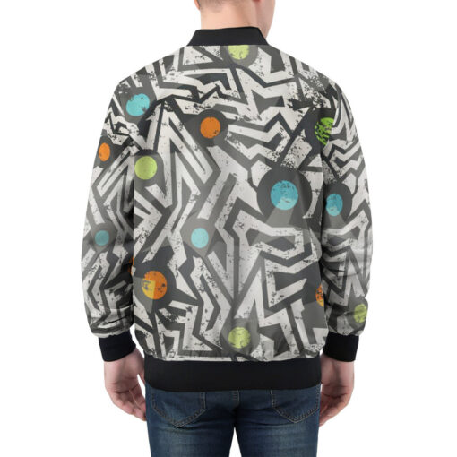 Modern Grunge Geometric Men's Bomber Jacket - Image 2