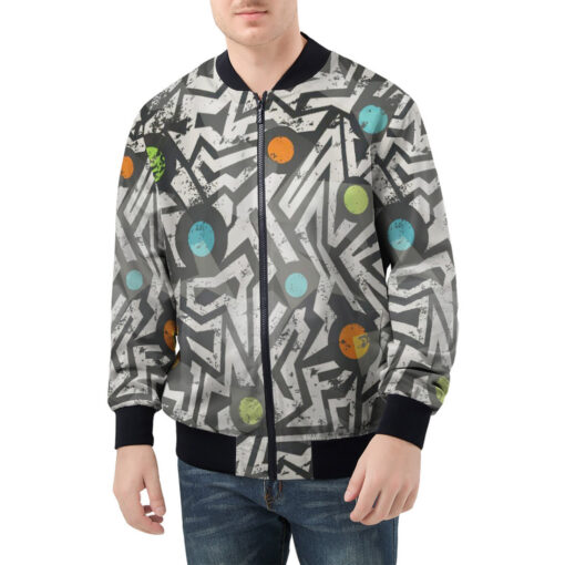 Modern Grunge Geometric Men's Bomber Jacket - Image 3