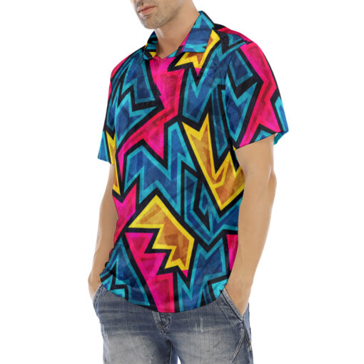 Bright Geometric Pattern Velvet Polo Shirt