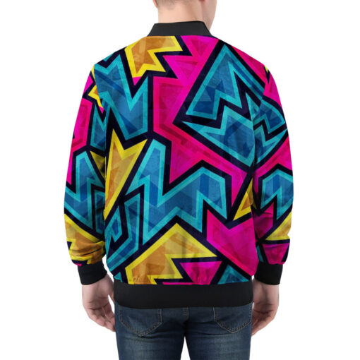 Bright Geometric Pattern Men's Bomber Jacket - Image 2