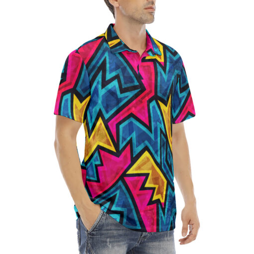 Bright Geometric Pattern Velvet Polo Shirt - Image 3