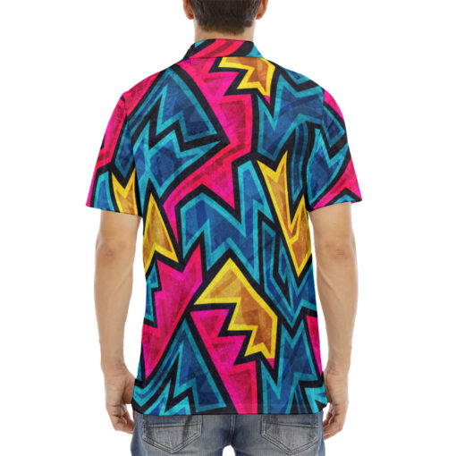 Bright Geometric Pattern Velvet Polo Shirt - Image 4