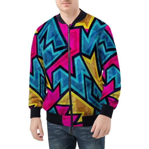 Bright Geometric Pattern Men's Bomber Jacket - Image 3