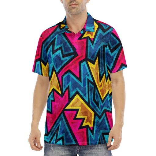 Bright Geometric Pattern Velvet Polo Shirt - Image 2