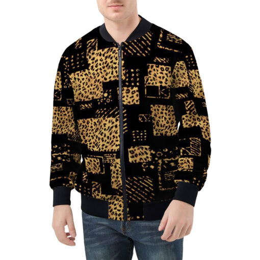 Abstract Animal Skin Fur Men's Bomber Jacket - Image 3