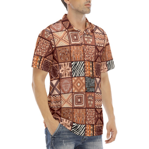 Ethnic Patchwork African Velvet Polo Shirt - Image 3