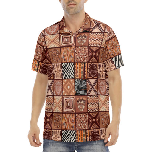 Ethnic Patchwork African Velvet Polo Shirt - Image 2