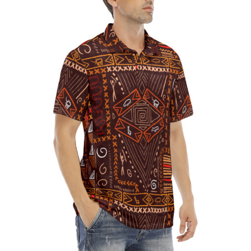 African Art Aboriginal Style Velvet Polo Shirt - Image 3