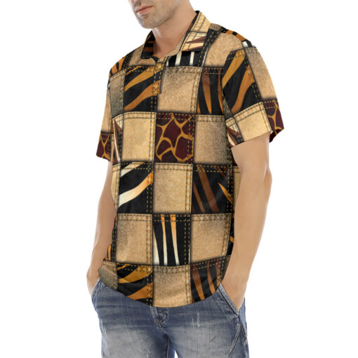 Patchwork Safari Style Velvet Polo Shirt