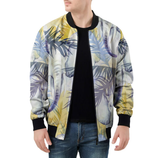 Elephants Exotic Tropical Leaves Men's Bomber Jacket