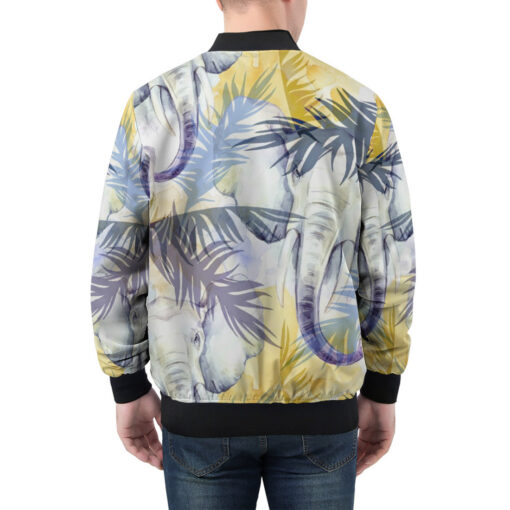 Elephants Exotic Tropical Leaves Men's Bomber Jacket - Image 2