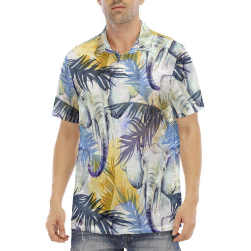 Elephants Exotic Tropical Leaves Velvet Polo Shirt - Image 2