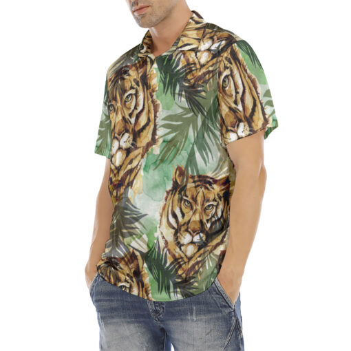 Tigers Exotic Tropical Leaves Velvet Polo Shirt