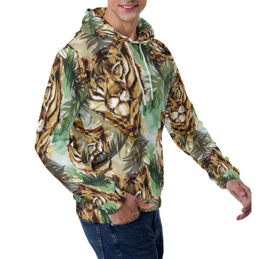 Tigers Exotic Tropical Leaves Men's Hoodie - Image 3