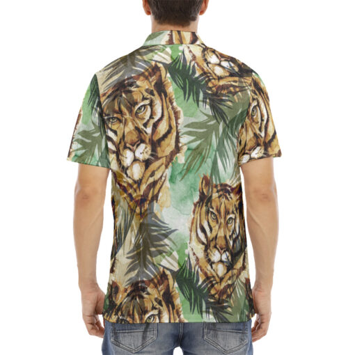 Tigers Exotic Tropical Leaves Velvet Polo Shirt - Image 4