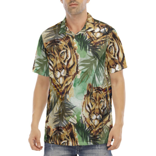 Tigers Exotic Tropical Leaves Velvet Polo Shirt - Image 2