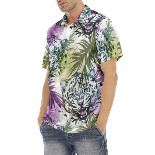 Leopards Exotic Tropical Leaves Velvet Polo Shirt