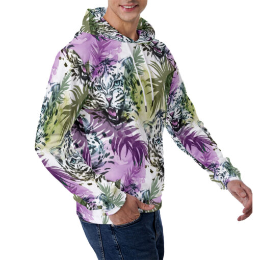 Leopards Exotic Tropical Leaves Men's Hoodie - Image 3